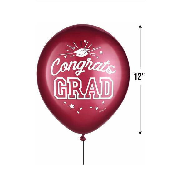 Congrats Grad Latex Balloons – Burgundy 12” Helium Quality (2 Packs, 30 Balloons - Picture 7 of 10